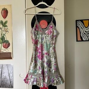 vintage pleated slip dress with lace detail